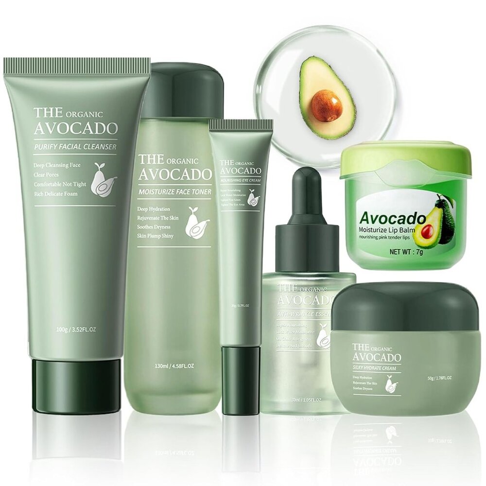 Avocado Skin Care Set, 6-In-1 Skincare Gift Set For Women Girls - Cleanser, Seru